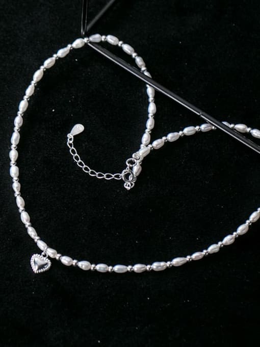 Rosh 925 Sterling Silver Imitation Pearl Heart Minimalist Choker Necklace 1