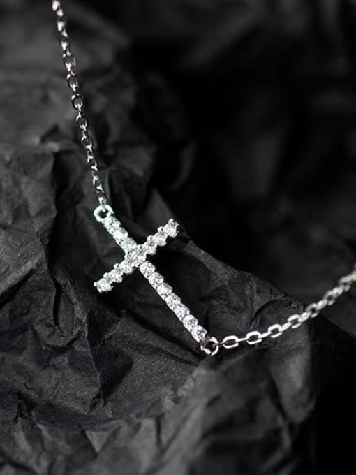Rosh 925 Sterling Silver Cubic Zirconia Cross Dainty Regligious Necklace 2