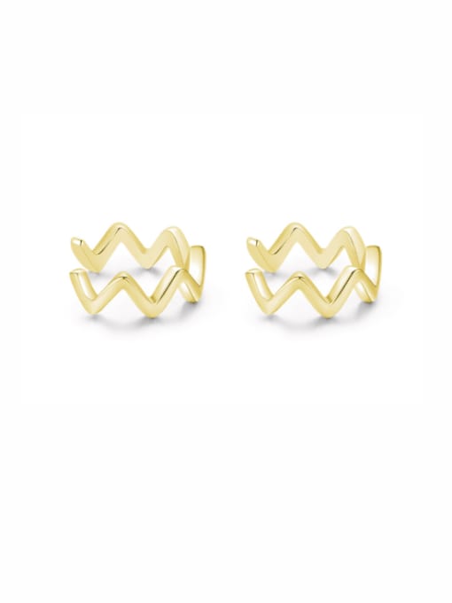 golden 925 Sterling Silver  Minimalist Waves C shape Clip Earring