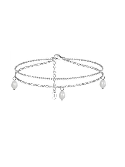 RINNTIN 925 Sterling Silver Freshwater Pearl Geometric Minimalist  Anklet