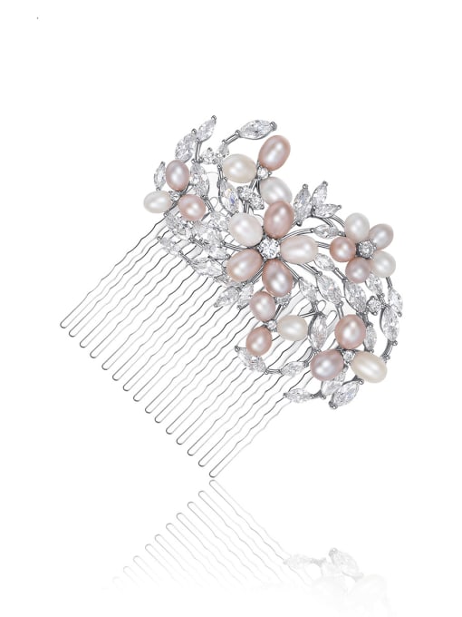 BLING SU Copper Imitation Pearl Dainty Flower Hair Comb 0