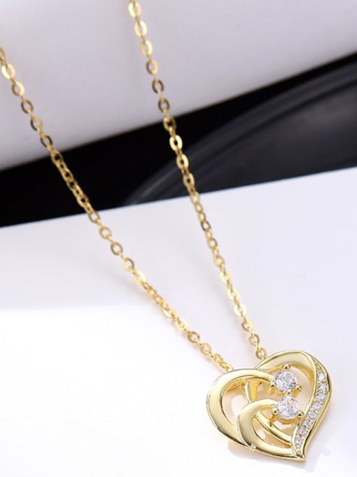 NS1029  gold 925 Sterling Silver Cubic Zirconia Heart Minimalist Necklace