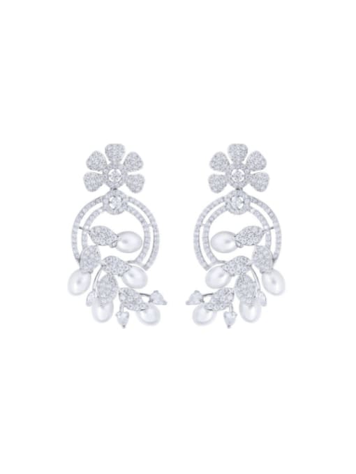 L.WIN Brass Cubic Zirconia Flower Hip Hop Cluster Earring 2