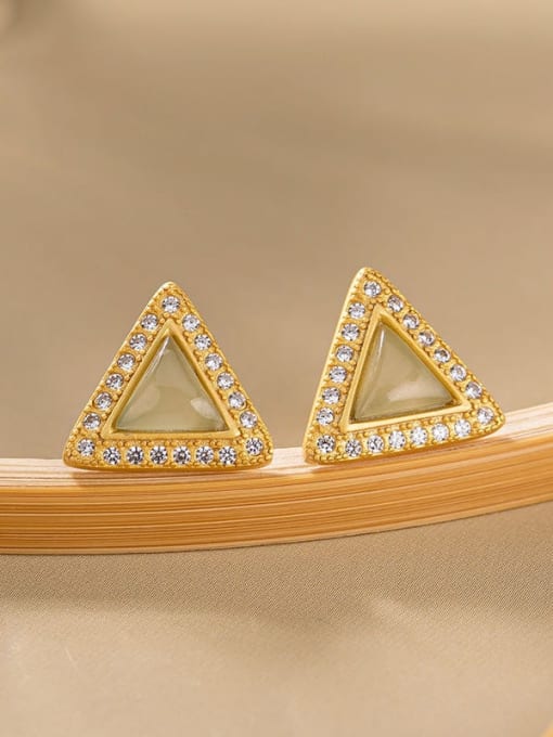 DEER 925 Sterling Silver Jade Triangle Vintage Stud Earring 0