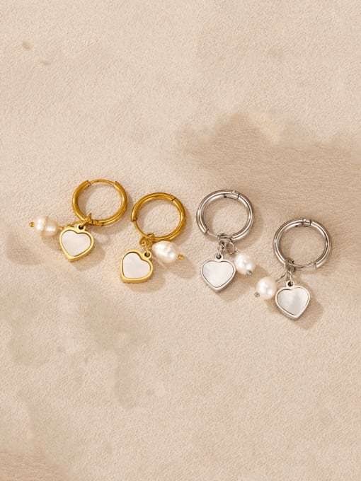 Open Sky Stainless steel Imitation Pearl Heart Minimalist Huggie Earring