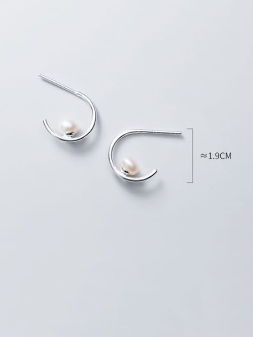 Rosh 925 Sterling Silver Imitation Pearl Simple Cute C Shape  Earring 3
