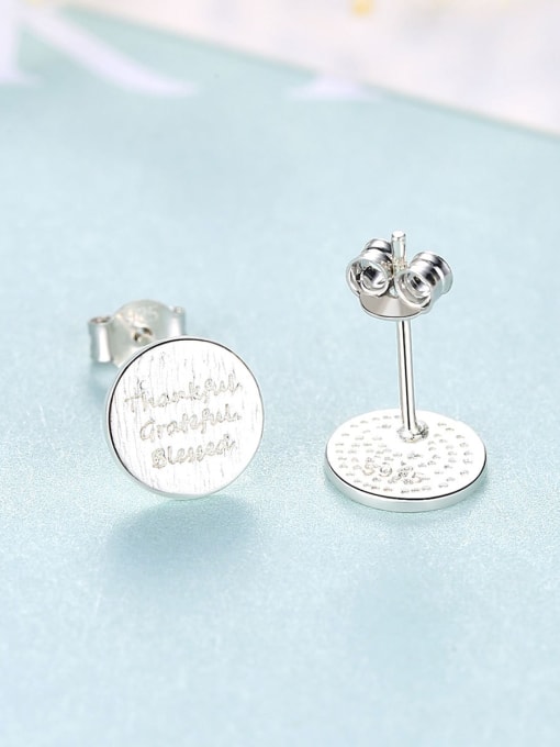 Platinum 16f09 925 Sterling Silver Round  Letter Minimalist Stud Earring