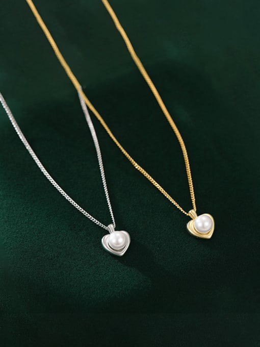 BeiFei Minimalism Silver 925 Sterling Silver Imitation Pearl Heart Minimalist Necklace 2