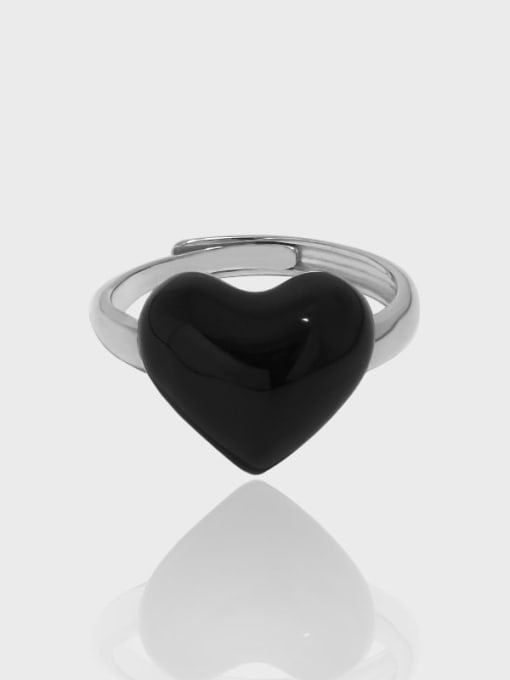DAKA 925 Sterling Silver Enamel Heart Minimalist Band Ring