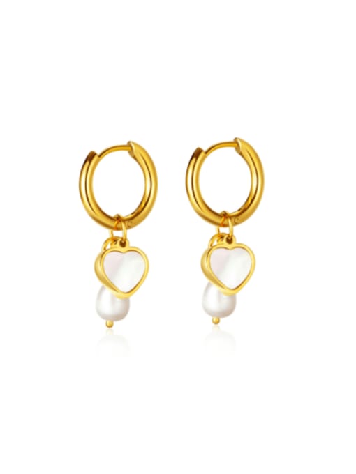 807 steel earrings gold Stainless steel Shell Heart Minimalist Huggie Earring