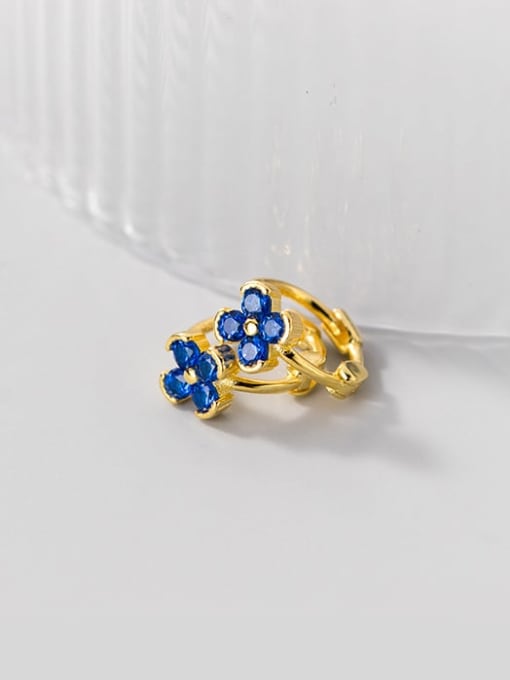 gold+blue 925 Sterling Silver Cubic Zirconia Flower Minimalist Huggie Earring