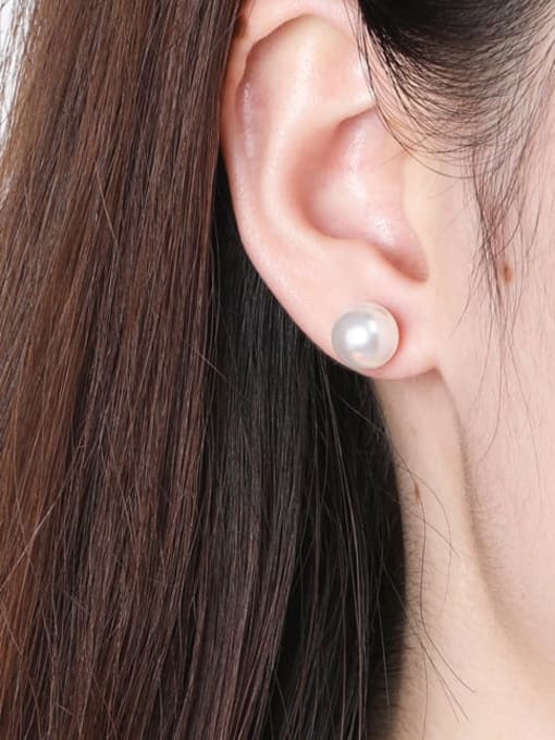 Dan 925 Sterling Silver Imitation Pearl Round Minimalist Stud Earring 1