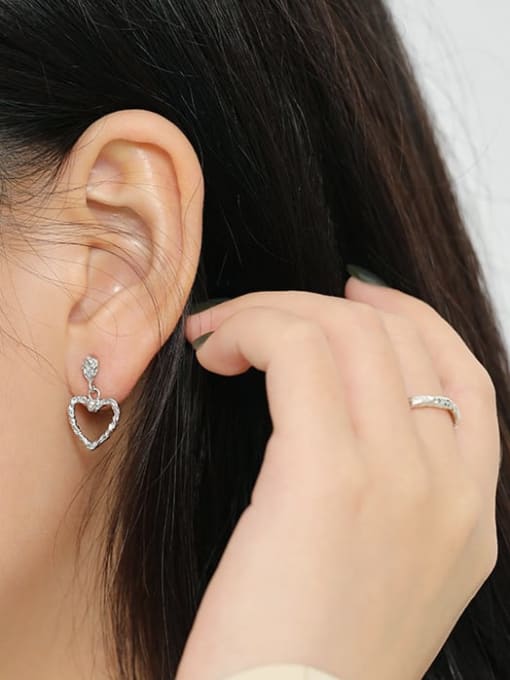 DAKA 925 Sterling Silver Hollow Heart Minimalist Drop Earring 3