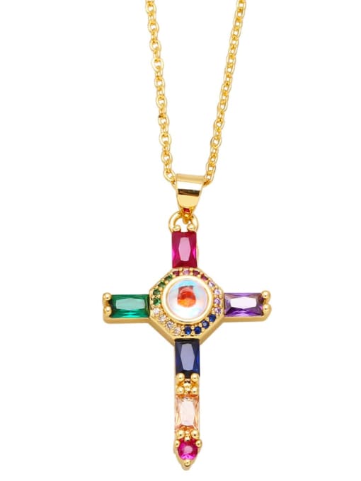 Mixed colour Brass Cubic Zirconia Cross Vintage Regligious Necklace