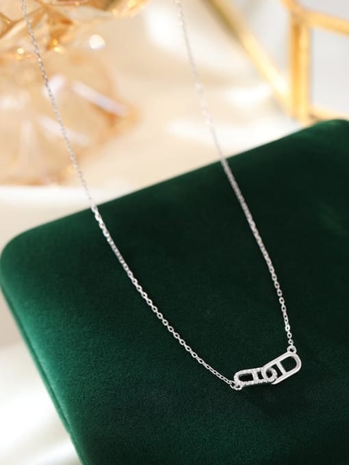 NS1097 【 Platinum 】 925 Sterling Silver Cubic Zirconia Geometric Dainty Necklace