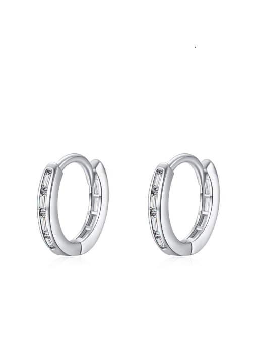 White stone 925 Sterling Silver Cubic Zirconia Geometric Dainty Huggie Earring