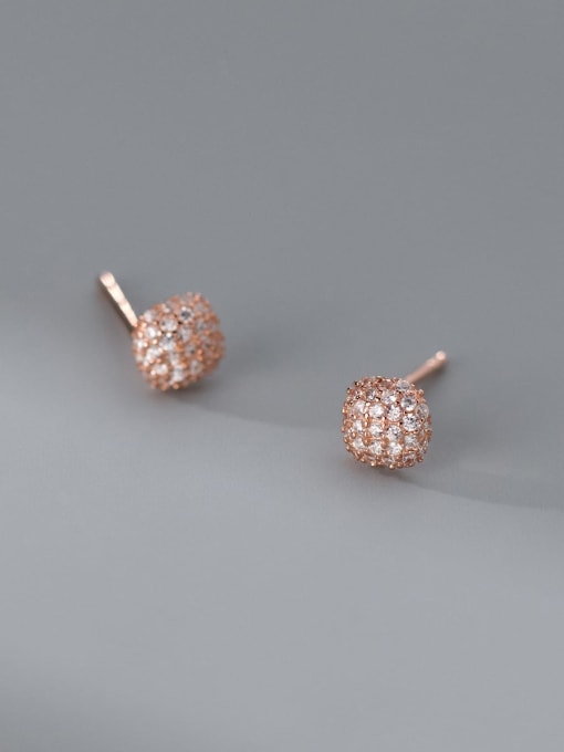 Rose Gold 925 Sterling Silver Cubic Zirconia Square Dainty Stud Earring