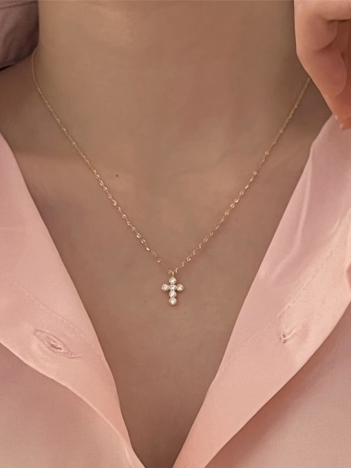 Boomer Cat 925 Sterling Silver Cubic Zirconia Cross Minimalist Necklace 4