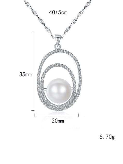 CCUI 925 Sterling Silver Freshwater Pearl Fashion zircon oval pendant  Necklace 4