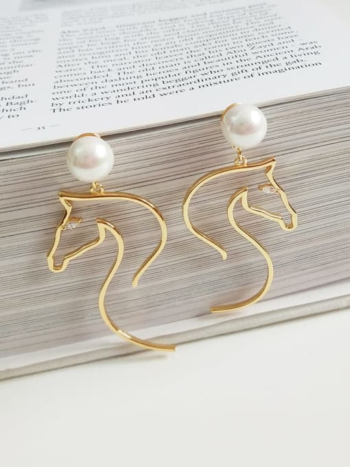 Boomer Cat 925 Sterling Silver Imitation Pearl White Horse Minimalist Hook Earring 0