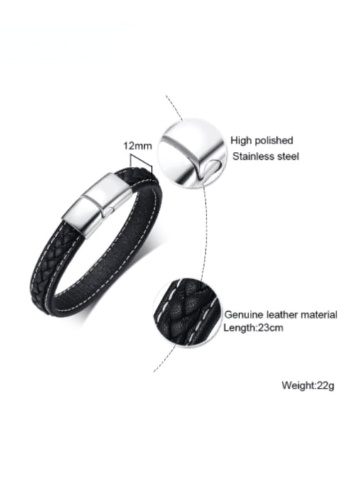 CONG Titanium Steel Leather Geometric Minimalist Bracelet 1
