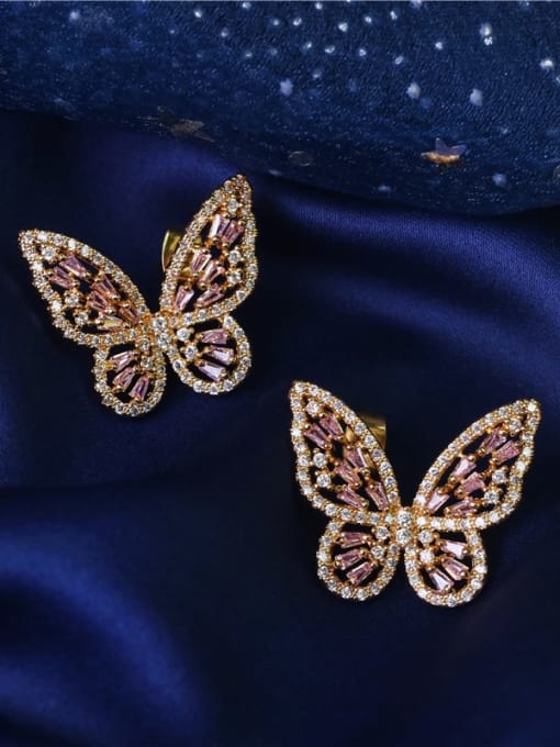 DUDU Brass Cubic Zirconia Butterfly Dainty Stud Earring 2