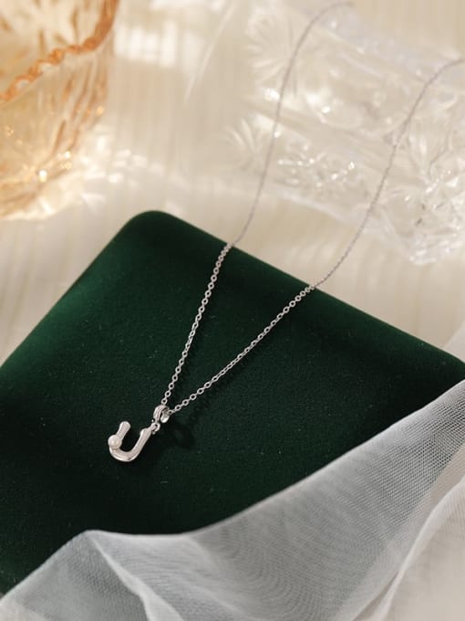 NS1066 【 U 】 925 Sterling Silver Imitation Pearl 26 Letter Minimalist Necklace