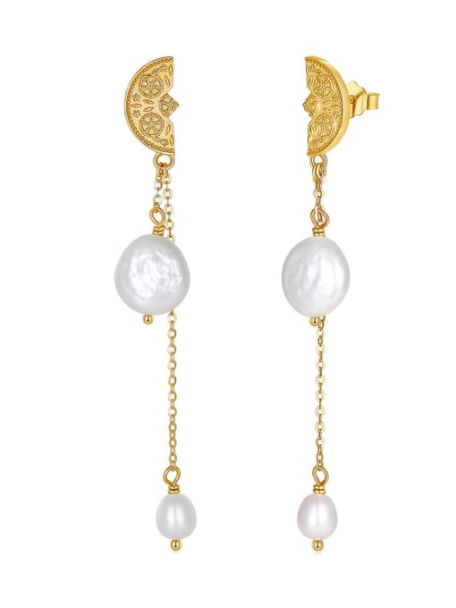 10mm round button, weight: 4.43g 925 Sterling Silver Imitation Pearl Tassel Dainty Drop Earring