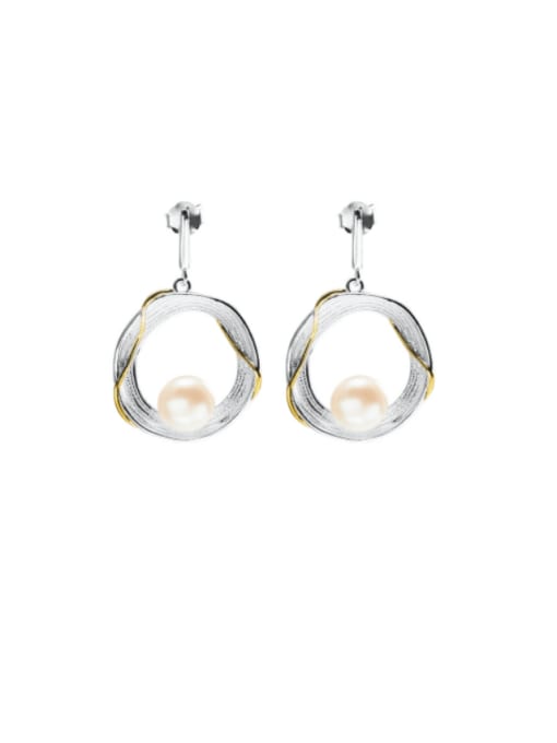 Pearl exaggerated vintage earrings 925 Sterling Silver Freshwater Pearl Geometric Minimalist Drop Earring