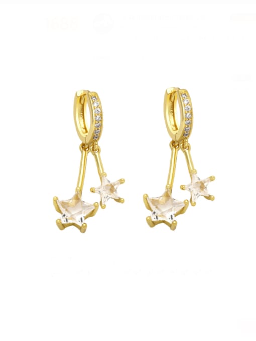 white Brass Cubic Zirconia Pentagram Vintage Huggie Earring