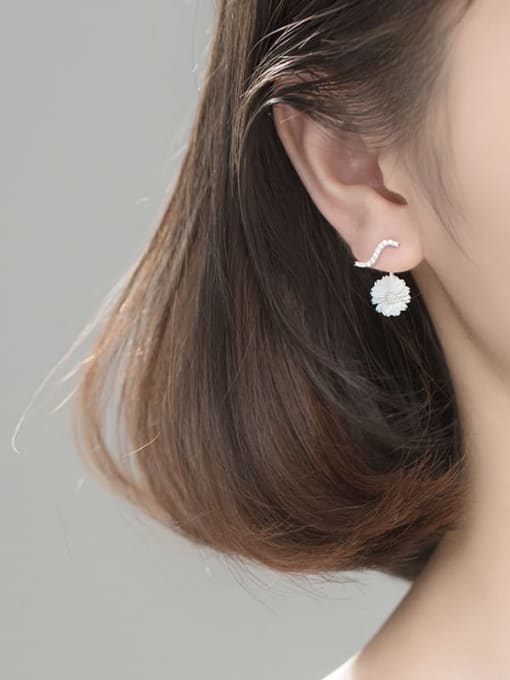 Rosh 925 Sterling Silver Shell Flower Cute Stud Earring 1