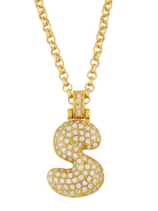 S Brass Cubic Zirconia Letter Ethnic Necklace