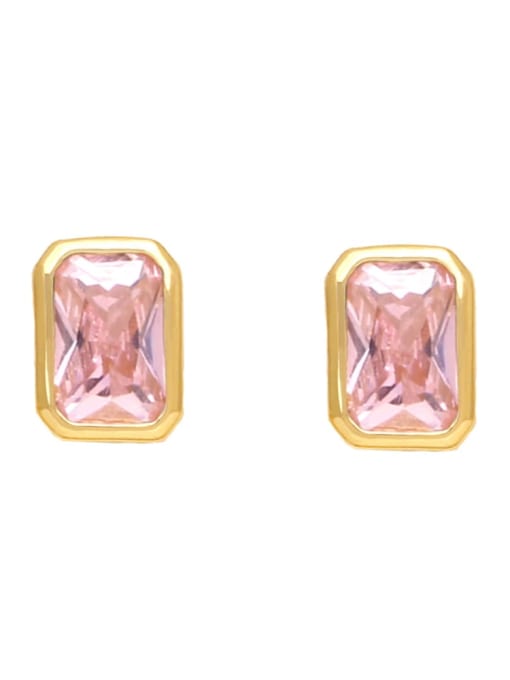 Pink Brass Glass Stone Rectangle Minimalist Stud Earring