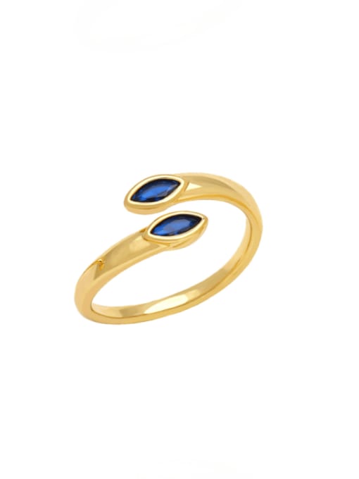 Dark Blue Brass Cubic Zirconia Geometric Minimalist Band Ring