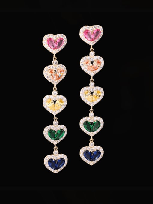 Colored zirconium Brass Cubic Zirconia Heart Minimalist Long Cluster Earring