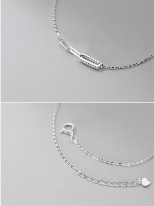 Rosh 925 Sterling Silver Rhinestone Geometric Minimalist Link Bracelet 2