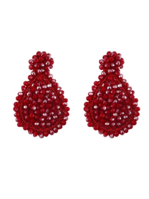 red Brass Bead Water Drop Bohemia Hand-woven Drop Earring
