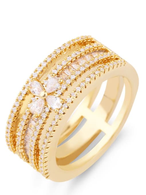 golden Brass Cubic Zirconia Cross Statement Stackable Ring