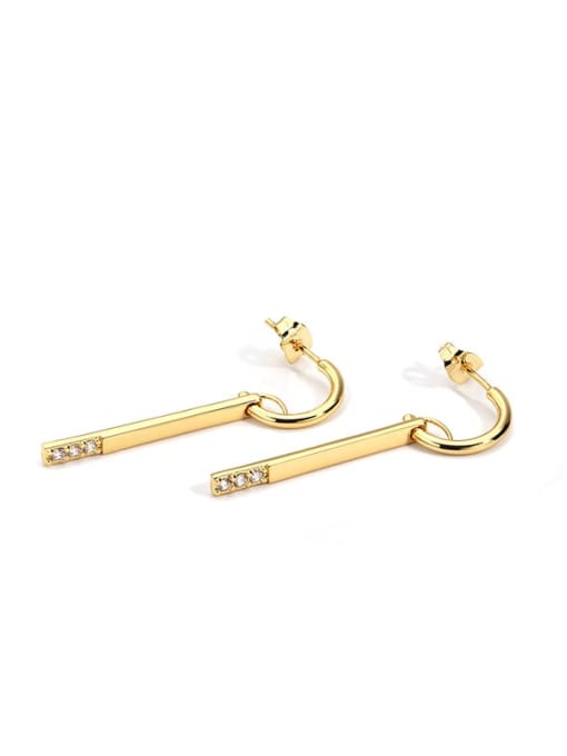 Gold White Diamond Earrings Brass Rhinestone Geometric Minimalist Hook Earring