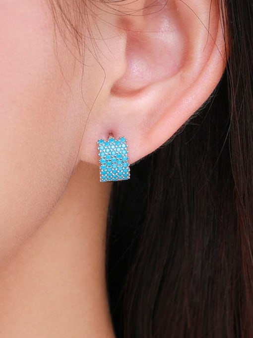 MODN 925 Sterling Silver Turquoise Geometric Classic Huggie Earring 1