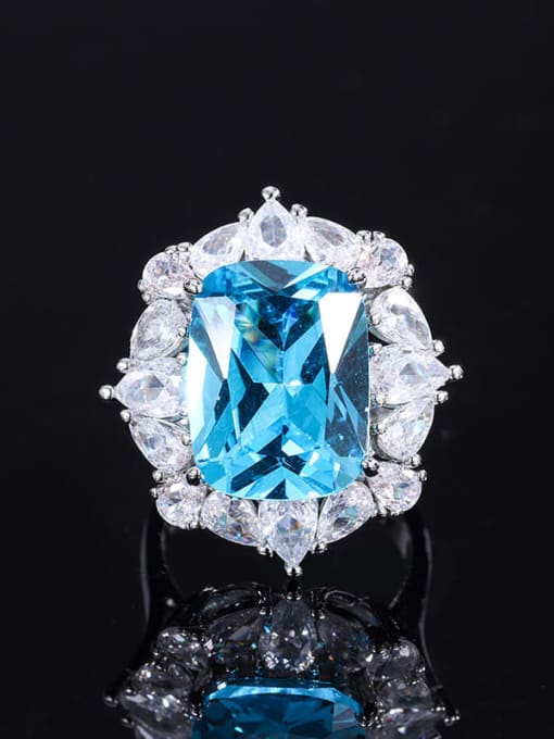 Topa Blue Ring Brass Glass Stone Luxury Geometric Ring and Pendant Set