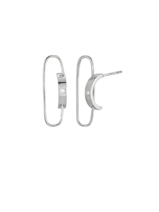 White gold studded paper clip earrings 925 Sterling Silver Geometric Minimalist Huggie Earring