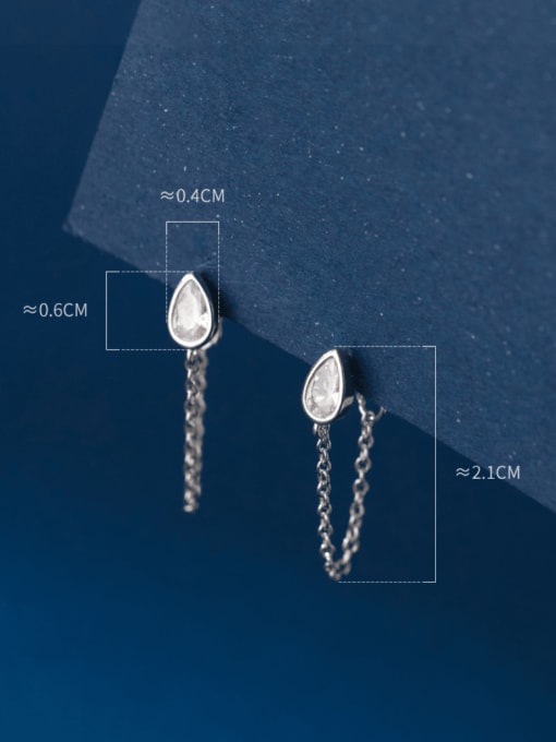 Rosh 925 Sterling Silver Glass Stone Water Drop Minimalist Threader Earring 3