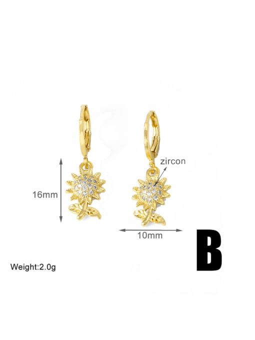 B Brass Cubic Zirconia Flower Minimalist Huggie Earring