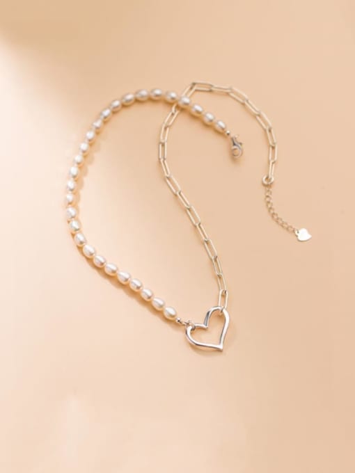 Rosh 925 Sterling Silver Imitation Pearl Heart Minimalist Necklace 0