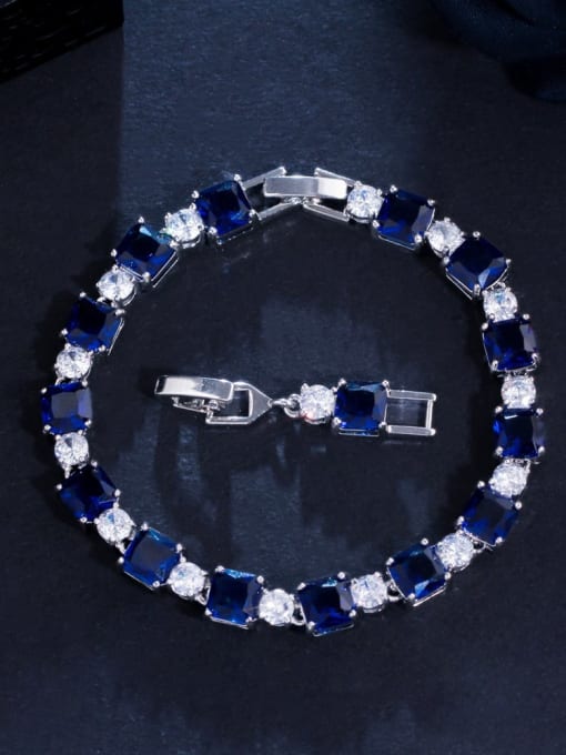 Sapphire blue Brass Cubic Zirconia Geometric Luxury Bracelet