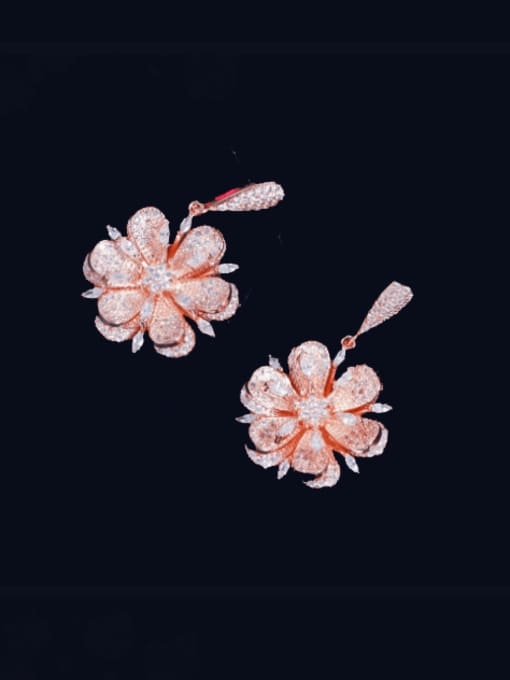 Rose Gold Brass Cubic Zirconia Flower Dainty Cluster Earring