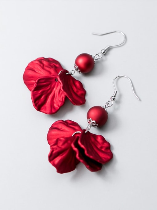 Rosh 925 Sterling Silver Red Enamel Flower Trend Hook Earring 2