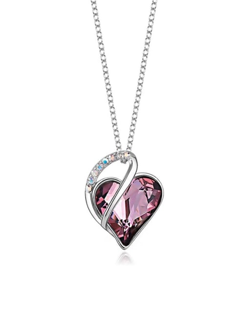 JYXZ 040 (Violet) 925 Sterling Silver Austrian Crystal Heart Classic Necklace