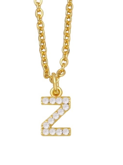 Z Brass Cubic Zirconia Letter Vintage Necklace